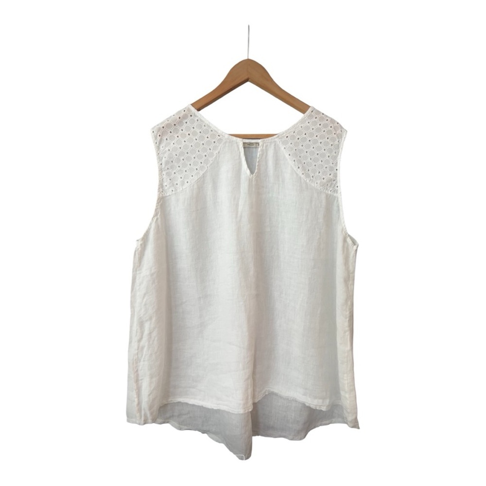 Terzo Millennio Made in Italy White Linen Sleeveless Tunic Top Size 3X